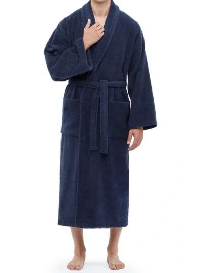 Arus Shawl Collar Turkish Terry Cotton Bathrobe For Men In Blue