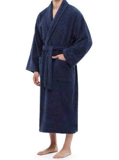 Arus Shawl Collar Turkish Terry Cotton Bathrobe For Men In Blue