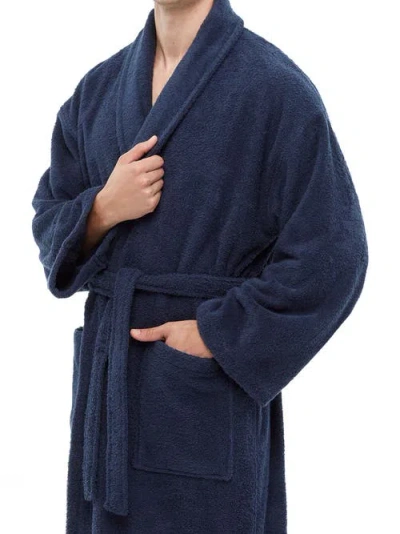 Arus Shawl Collar Turkish Terry Cotton Bathrobe For Men In Blue