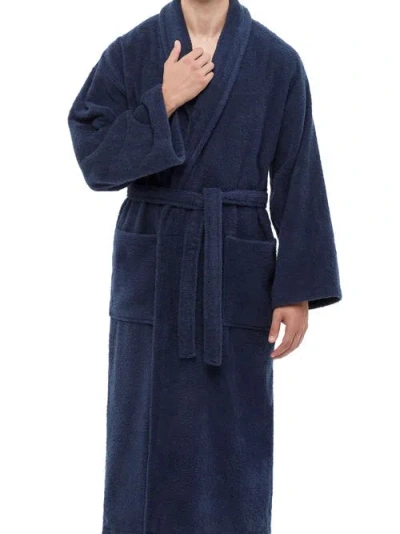 Arus Mens Classic Shawl Collar Ankle Length Terry Bathrobe In Blue