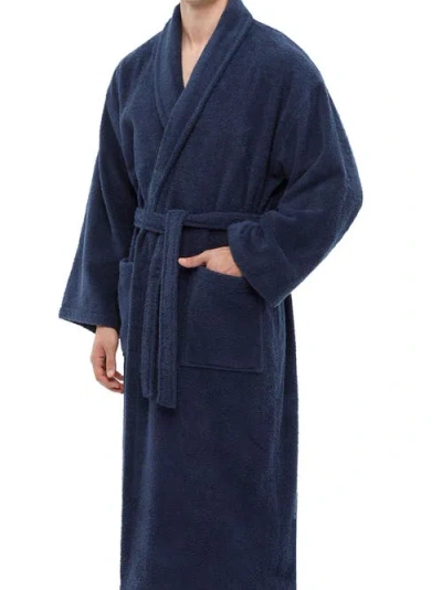 Arus Mens Classic Shawl Collar Ankle Length Terry Bathrobe In Blue