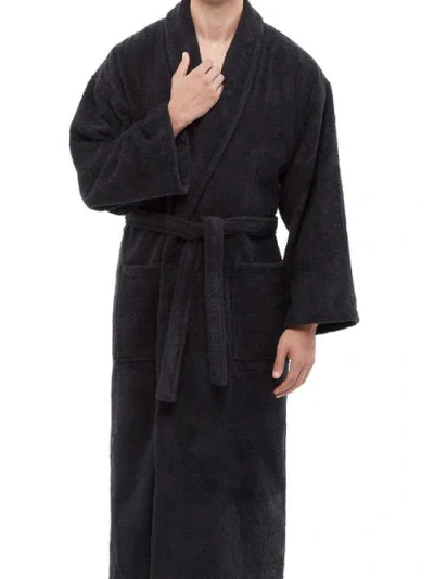 Arus Mens Classic Shawl Collar Ankle Length Terry Bathrobe In Black