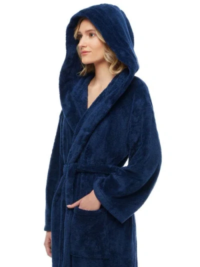 Arus Womens Long Fleece Robe With Hood In Blue