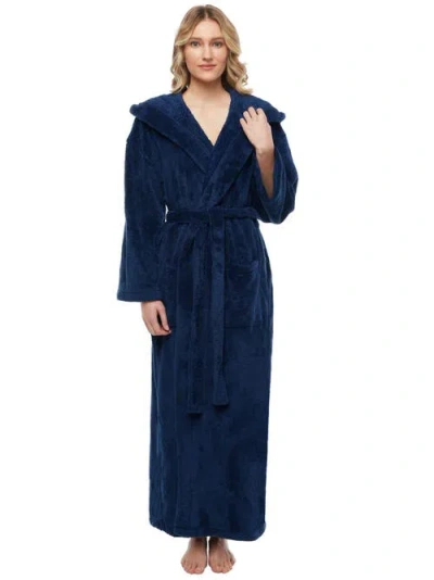 Arus Womens Long Fleece Robe With Hood In Blue