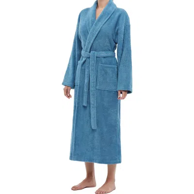Arus Shawl Collar Turkish Terry Cotton Bathrobe For Women In Blue