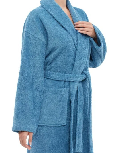 Arus Shawl Collar Turkish Terry Cotton Bathrobe For Women In Blue