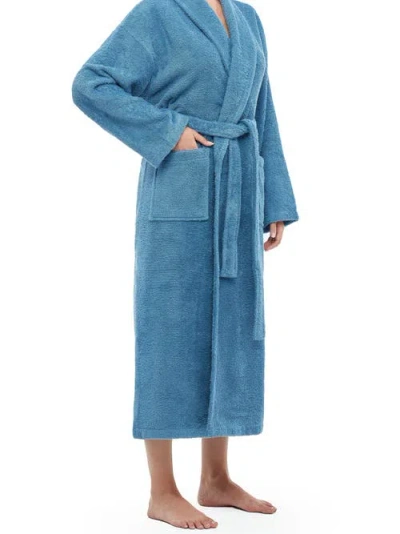 Arus Shawl Collar Turkish Terry Cotton Bathrobe For Women In Blue