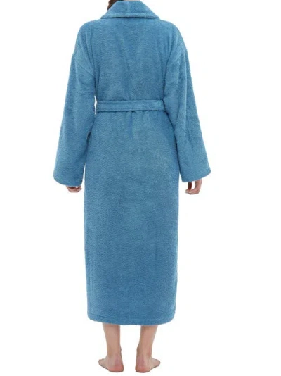 Arus Shawl Collar Turkish Terry Cotton Bathrobe For Women In Blue