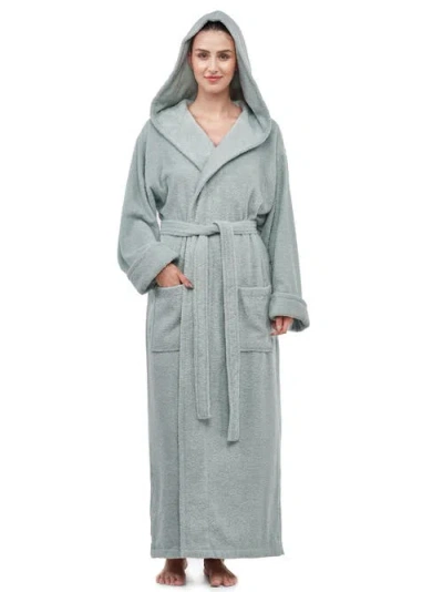 Arus Women's Hooded Full Length Gots Certified Organic Turkish Cotton Bathrobe In Blue