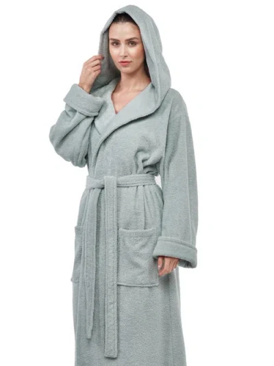 Arus Women's Hooded Full Length Gots Certified Organic Turkish Cotton Bathrobe In Blue