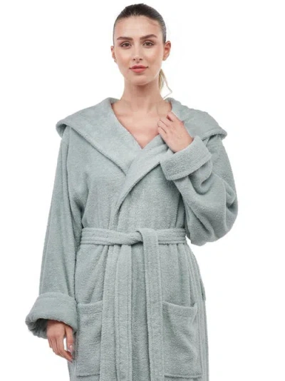 Arus Women's Hooded Full Length Gots Certified Organic Turkish Cotton Bathrobe In Blue