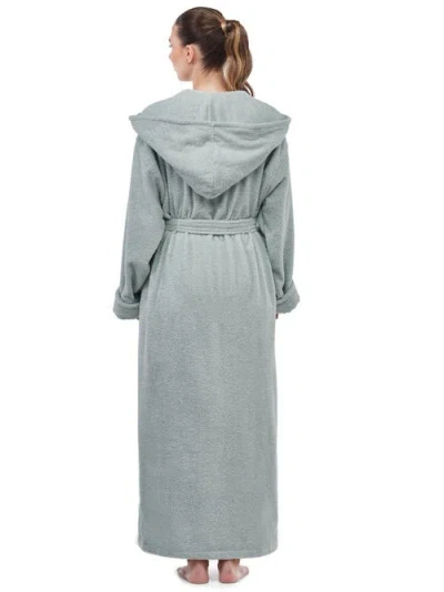 Arus Women's Hooded Full Length Gots Certified Organic Turkish Cotton Bathrobe In Blue