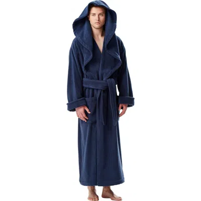 Arus Monk Style Full Length Long Terry Cotton Bathrobe In Blue