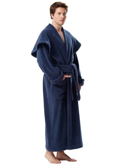 Arus Monk Style Full Length Long Terry Cotton Bathrobe In Blue