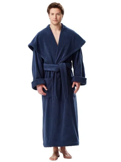 Arus Monk Style Full Length Long Terry Cotton Bathrobe In Blue