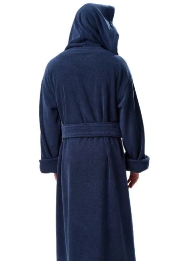 Arus Monk Style Full Length Long Terry Cotton Bathrobe In Blue