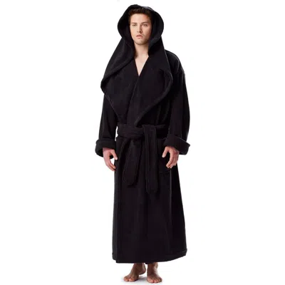 Arus Monk Style Full Length Long Terry Cotton Bathrobe In Black