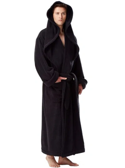 Arus Monk Style Full Length Long Terry Cotton Bathrobe In Black