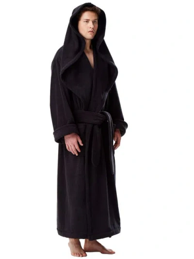Arus Monk Style Full Length Long Terry Cotton Bathrobe In Black
