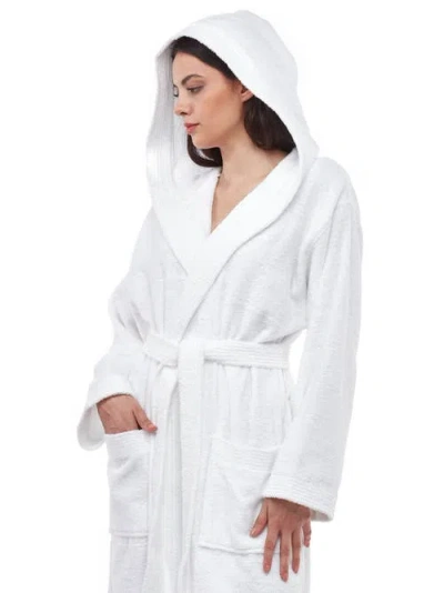 Arus Paradise Womens Hooded Cotton Bath Robe In White