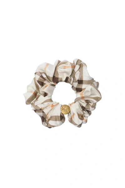 Burberry Silk Scrunchie With Check In Brown
