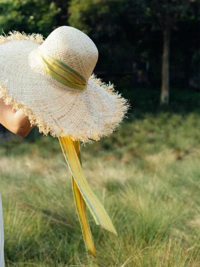 Lost Pattern Nyc Frida X Lost Pattern "frida's Garden" Straw Hat With Ribbon Tie In Gold