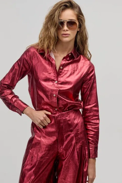 Lanhtropy San Marino Metallic Linen Shirt In Red
