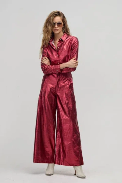 Lanhtropy San Marino Metallic Linen Shirt In Red