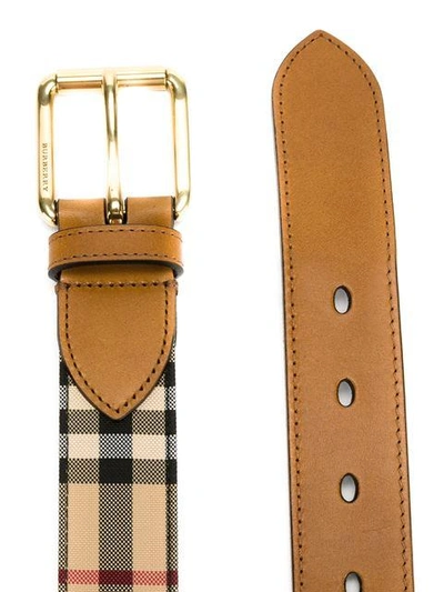 Burberry Mark House Check & Leather Belt, Russet (brown) In Beige | ModeSens