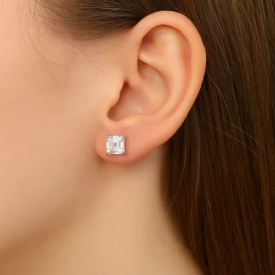 Donatello Gian Sterling Silver Asscher Cut Stud Earrings In Silver