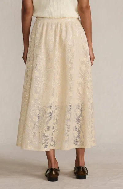 Lands' End Sequin Lace Mid Rise Midi Skirt In Yellow