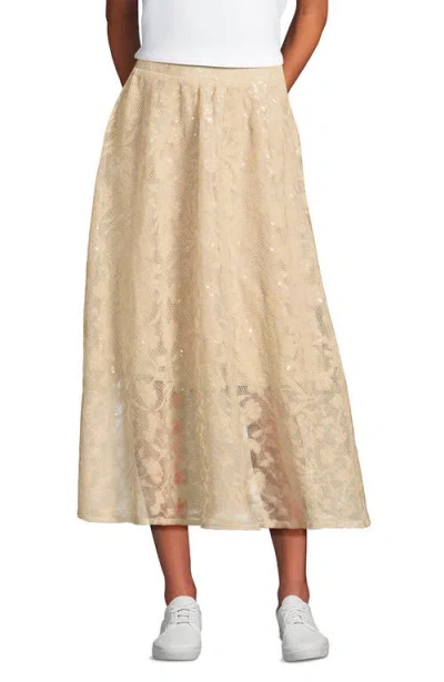 Lands' End Sequin Lace Mid Rise Midi Skirt In Yellow