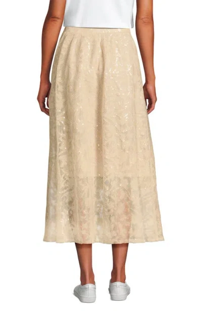 Lands' End Sequin Lace Mid Rise Midi Skirt In Yellow