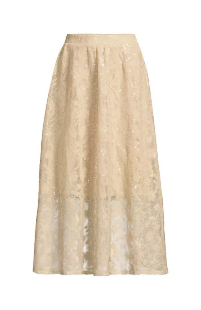 Lands' End Sequin Lace Mid Rise Midi Skirt In Yellow
