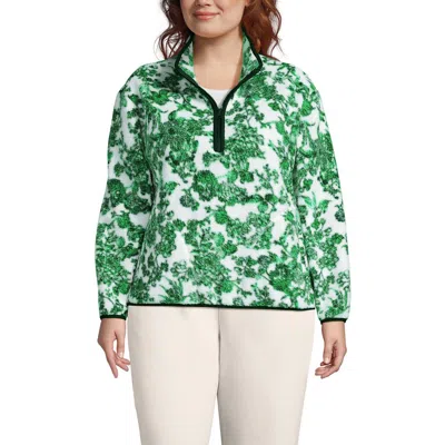 Lands' End Plus Size Print Half Zip Cozy High Pile Fleece Pullover In Green