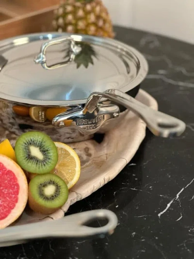 Mauviel M'cook 1.1 Qt. Stainless Steel Curved Splayed Saute Pan With Lid In Metallic