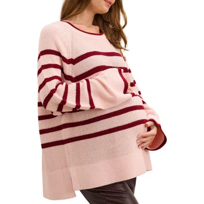 Hatch The Carly Striped Shaker Pullover In Pink