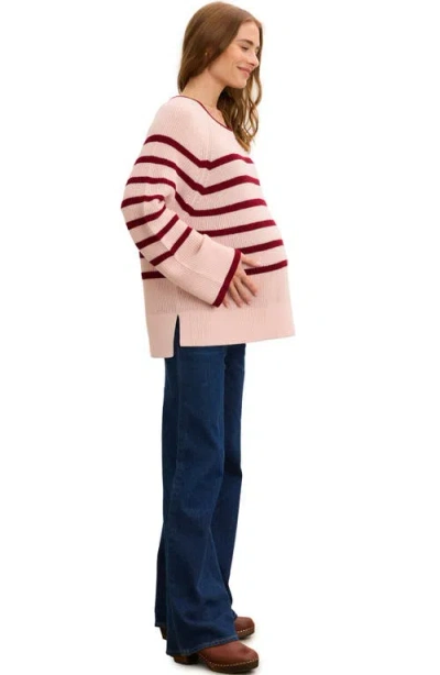 Hatch The Carly Striped Shaker Pullover In Pink
