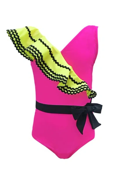 Nessi Byrd Asymmetrical Ruffle, Belted One Piece Swimsuit, Toddler, Little Kid & Big Kid In Pink