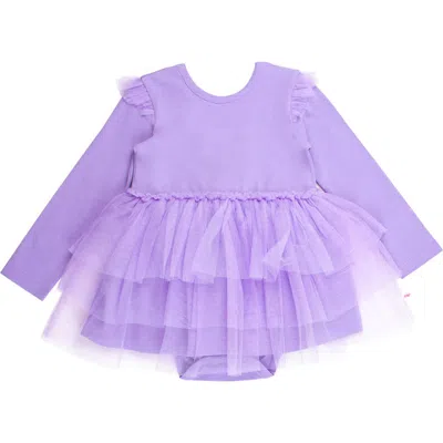 Rufflebutts Baby Girls Flutter Tulle Long Sleeve Twirl Romper In Purple