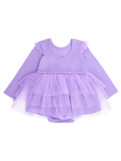 Rufflebutts Baby Girls Flutter Tulle Long Sleeve Twirl Romper In Purple