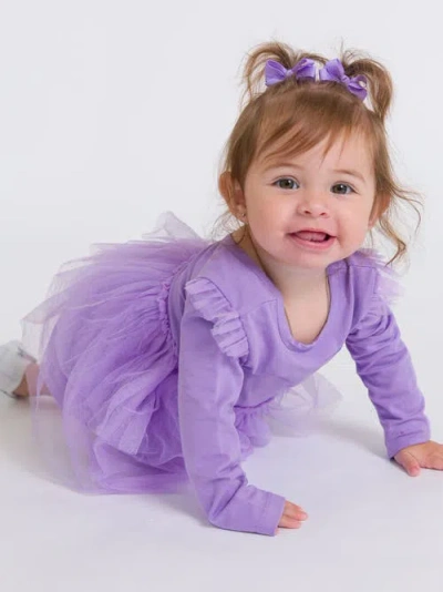 Rufflebutts Baby Girls Flutter Tulle Long Sleeve Twirl Romper In Purple
