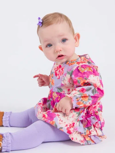 Rufflebutts Baby Girls Woven Long Sleeve Bubble Romper In Multi