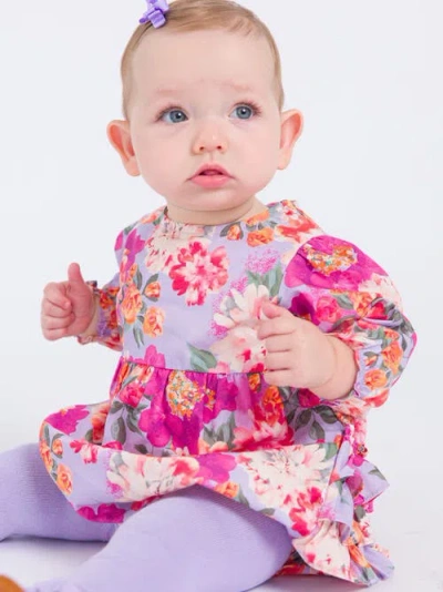 Rufflebutts Baby Girls Woven Long Sleeve Bubble Romper In Multi