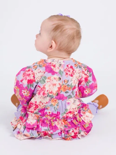 Rufflebutts Baby Girls Woven Long Sleeve Bubble Romper In Multi