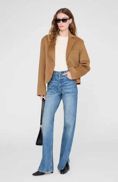 Anine Bing Etienne Cropped Blazer In Brown