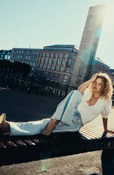 Kancan Mona High Rise Wide Leg Jeans In Blue