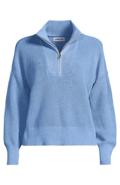 Lands' End Plus Size Drifter Floatback Jacquard Quarter Zip Sweater In Blue