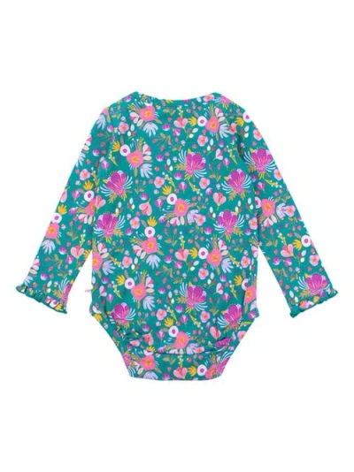 Rufflebutts Baby/toddler Girls Knit Long Sleeve Ruffle Layering Bodysuit In Green