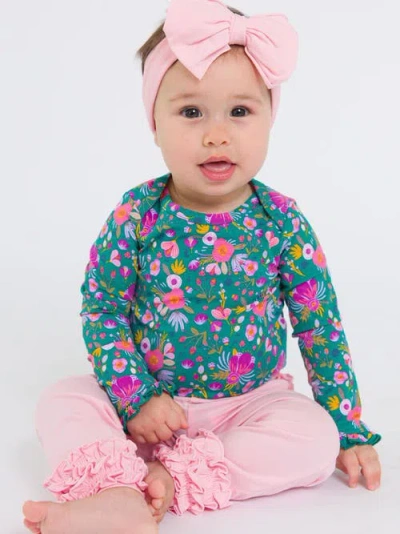 Rufflebutts Baby/toddler Girls Knit Long Sleeve Ruffle Layering Bodysuit In Green